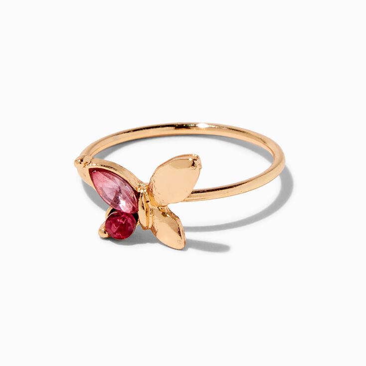 Pink Butterfly Gold-tone Ring Set - 5 Pack